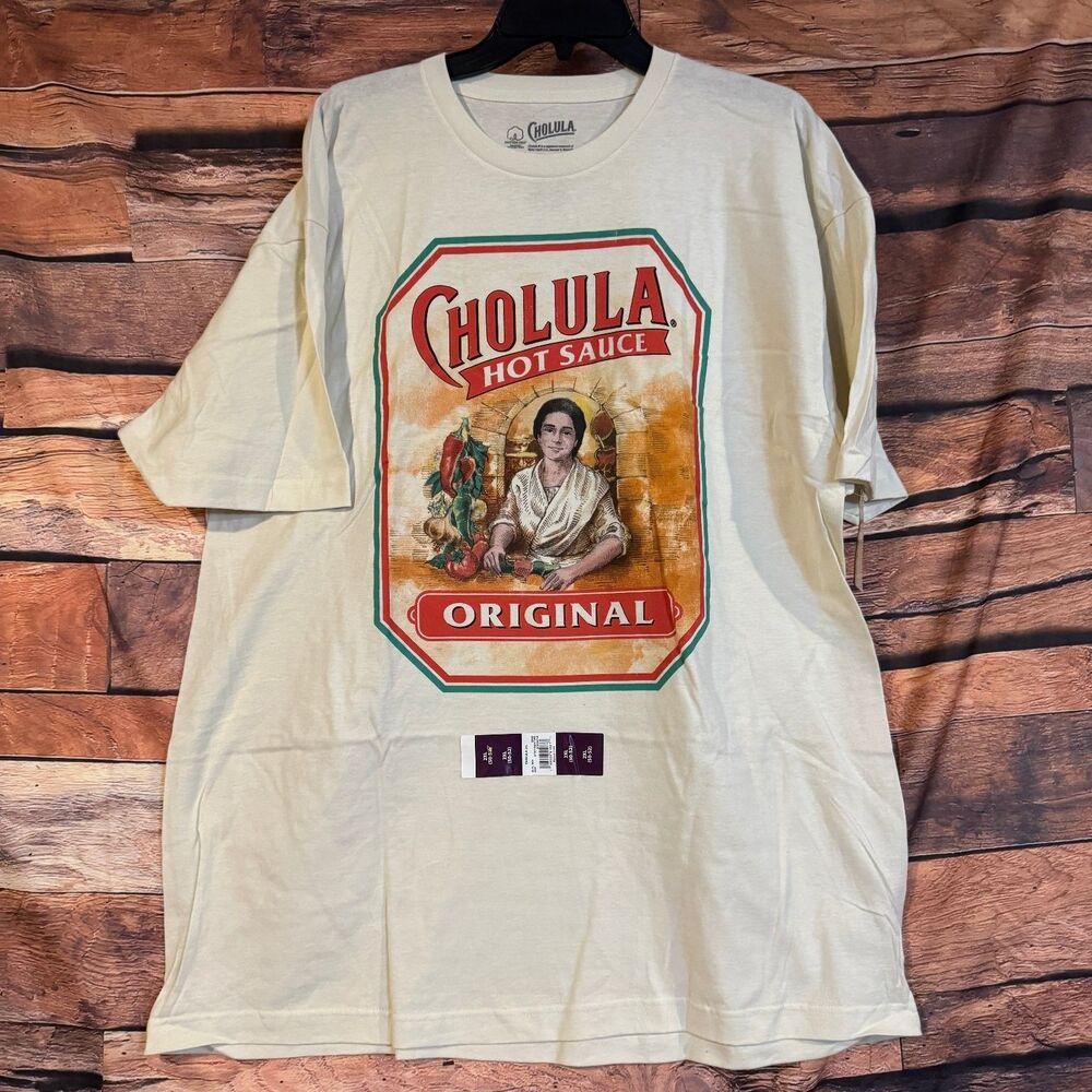 Cholula Hot Sauce T-Shirt Men's Cream 2XL 100% Cotton Graphic Tee